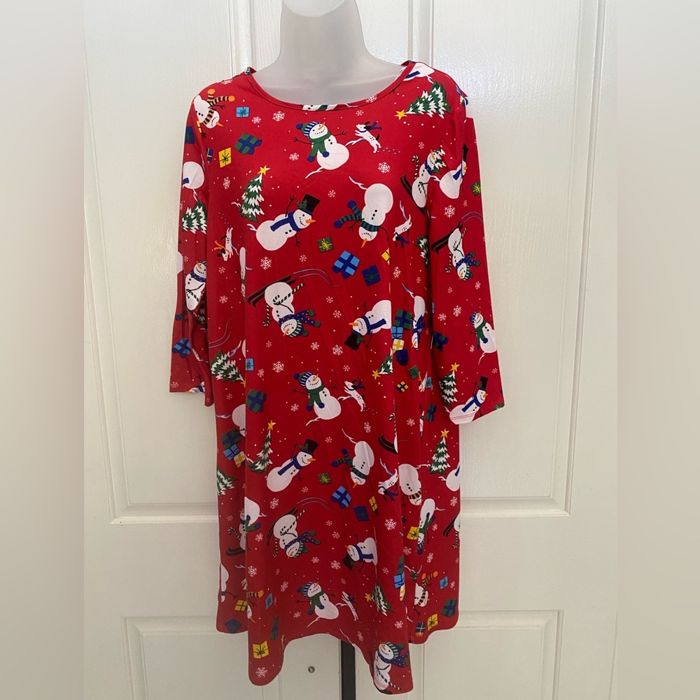 Red Festive Christmas Holiday Snowman Nightgown Sz S